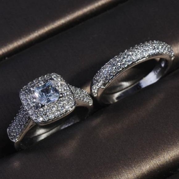 NEW 925 STERLING SILVER PRINCESS HALO RING SET, CUTE RING, SHINY RING. - Picture 7 of 8